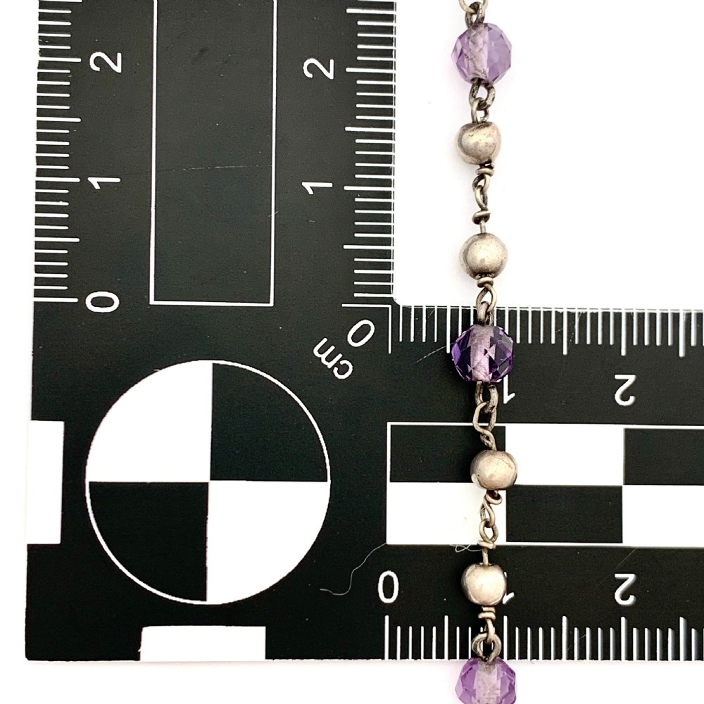 Very Long Antique Arts and Crafts Amethyst Silver Bead Necklace View II