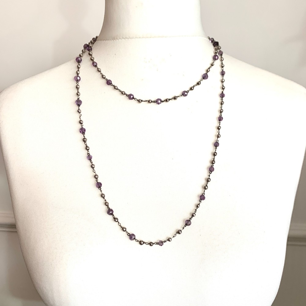 Very Long Antique Arts and Crafts Amethyst Silver Bead Necklace View VIII