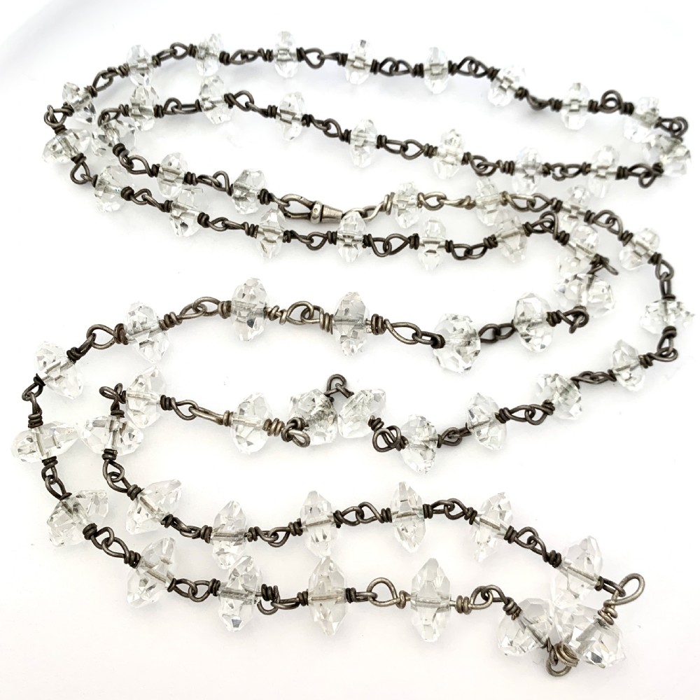 Very Long Antique Arts and Crafts Quartz and Silver Necklace