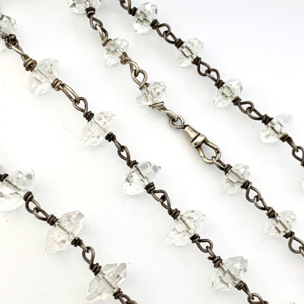 Very Long Antique Arts and Crafts Quartz and Silver Necklace View II