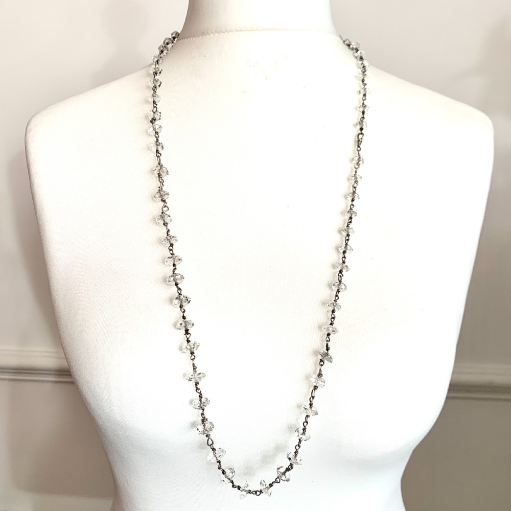 Very Long Antique Arts and Crafts Quartz and Silver Necklace View IX
