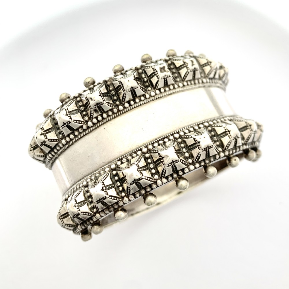 Victorian 1882 Heavy Sterling Silver Hinged Cuff Bangle View III