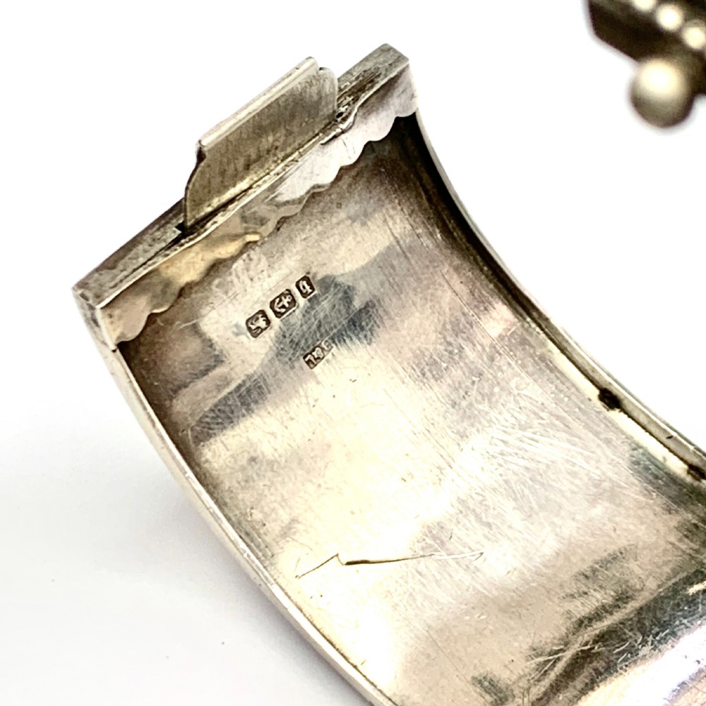 Victorian 1882 Heavy Sterling Silver Hinged Cuff Bangle View IV