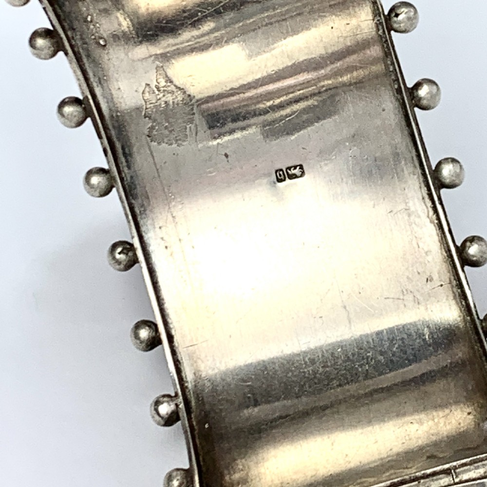 Victorian 1882 Heavy Sterling Silver Hinged Cuff Bangle View VI