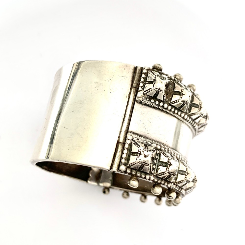 Victorian 1882 Heavy Sterling Silver Hinged Cuff Bangle View VIII