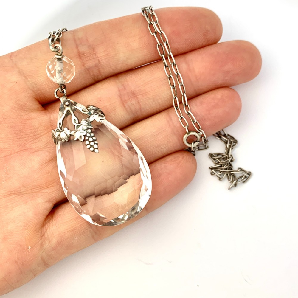Arts and Crafts / Art Deco Rock Crystal Silver Pendant Necklace View VI