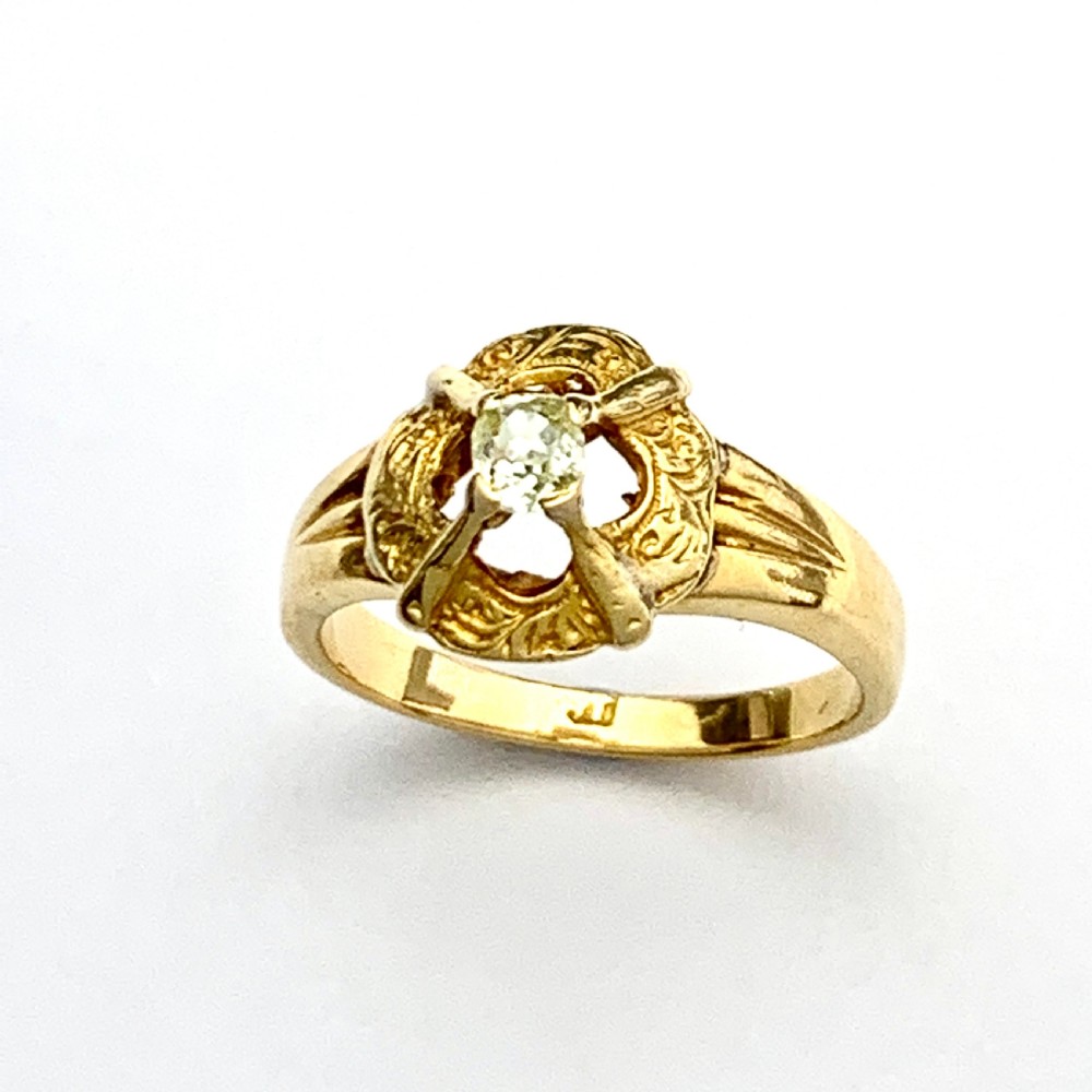 Victorian 18CT Gold Cushion Diamond Solitaire Ring