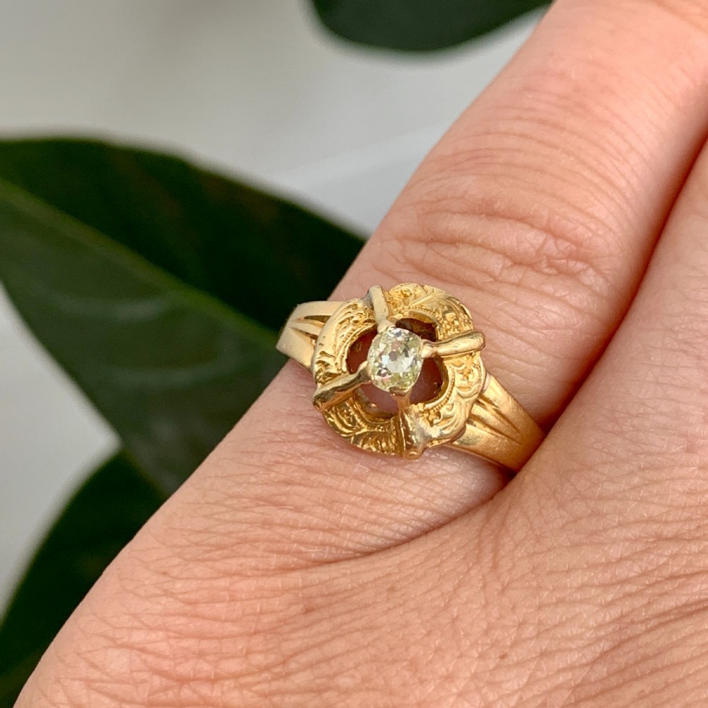 Victorian 18CT Gold Cushion Diamond Solitaire Ring View II