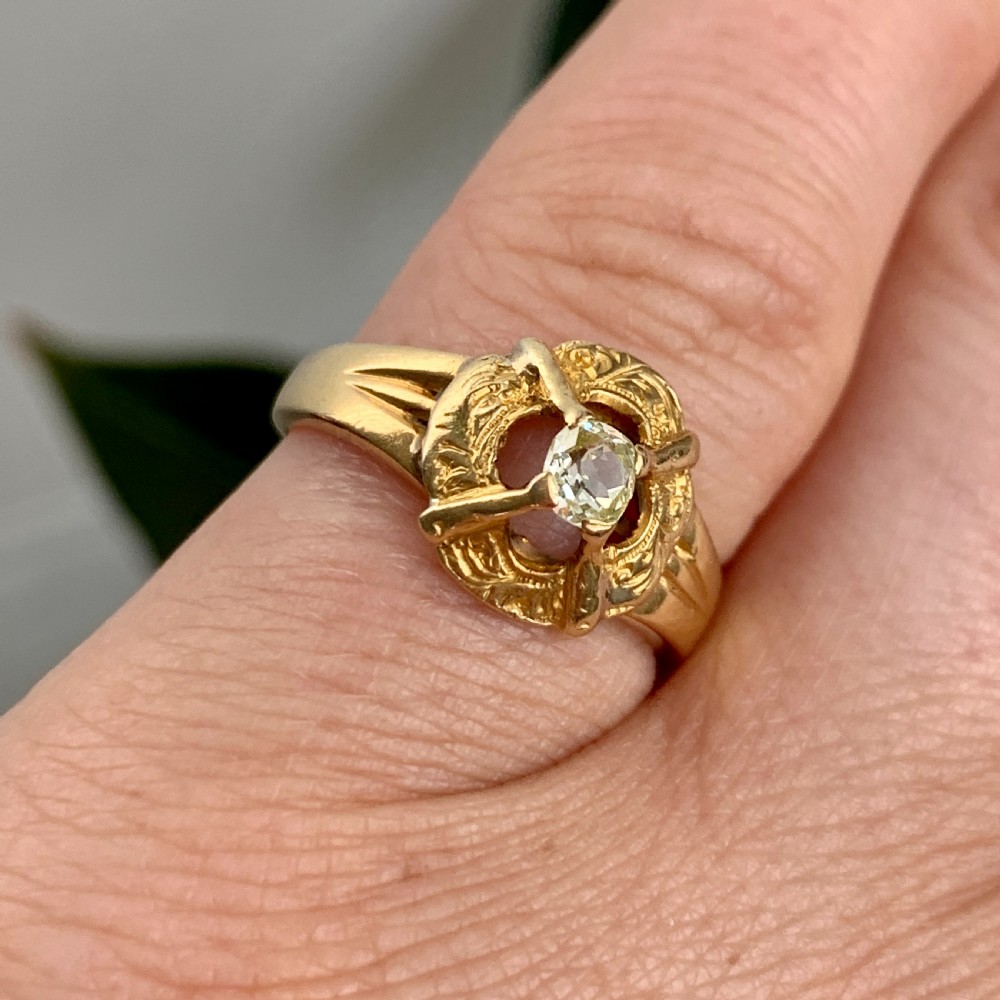 Victorian 18CT Gold Cushion Diamond Solitaire Ring View IV