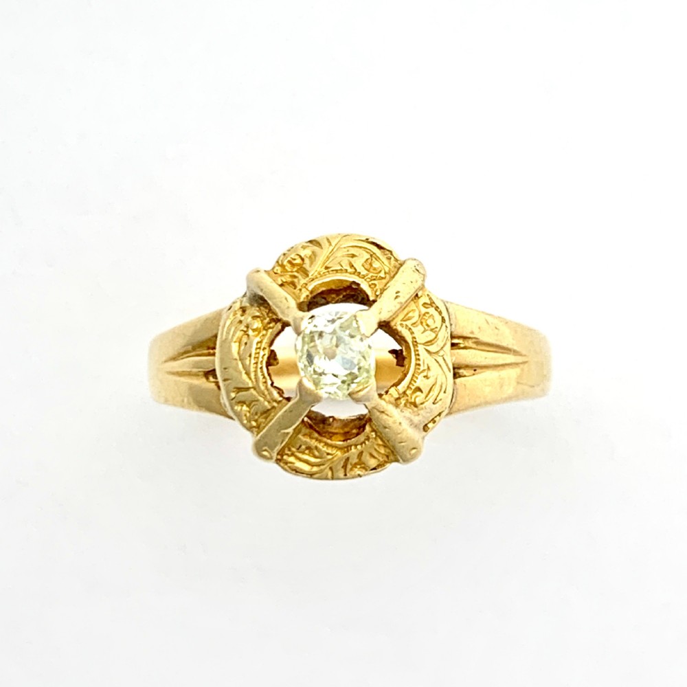 Victorian 18CT Gold Cushion Diamond Solitaire Ring View V