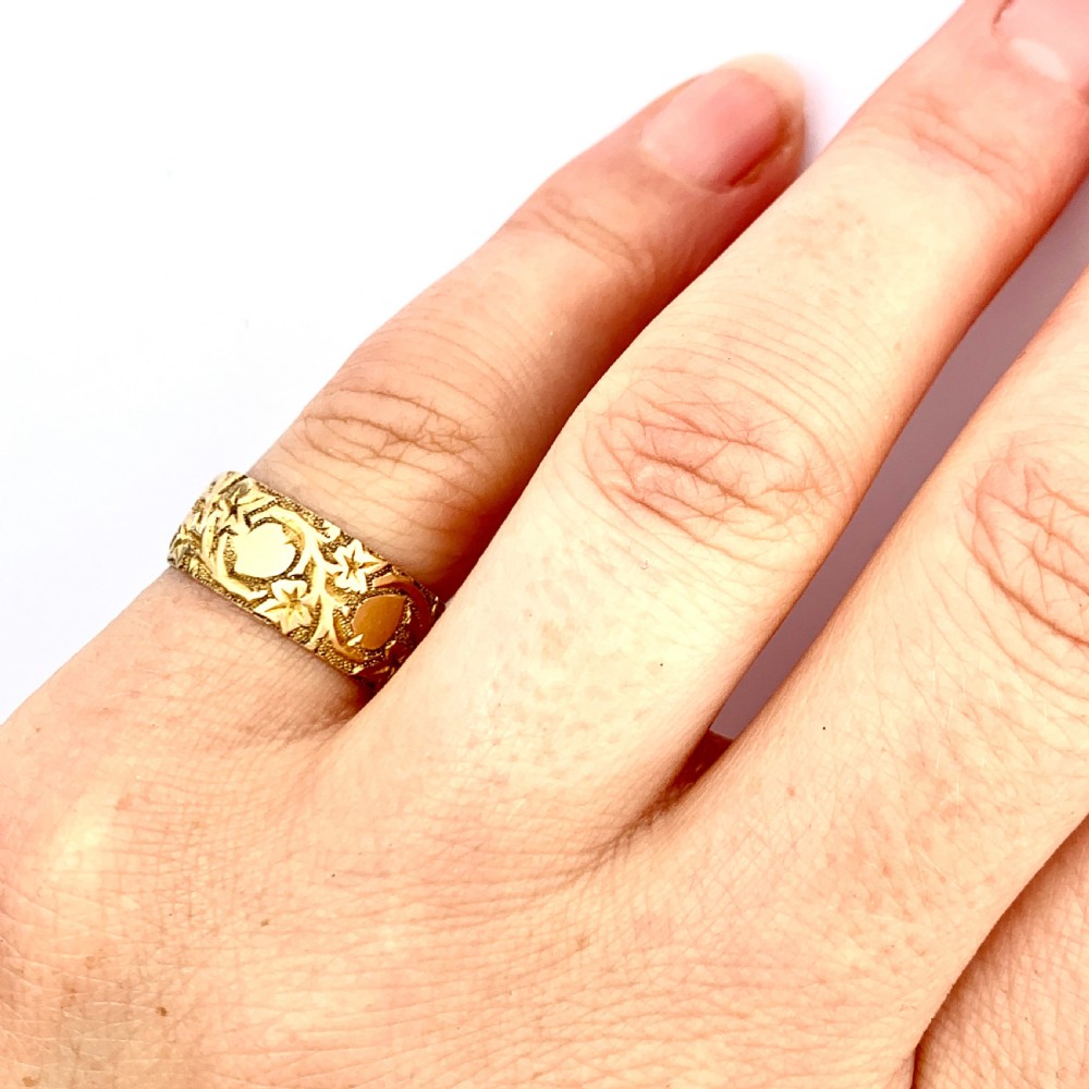 RESERVED • Antique Victorian 18CT Gold Hearts and Ivy Ring • Wedding Band View VII