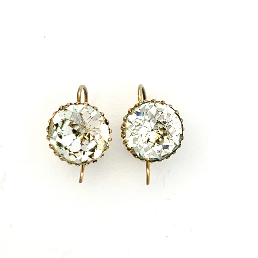 RESERVED for ED • Victorian 9CT Gold Paste Solitaire Dormeuse Earrings View V
