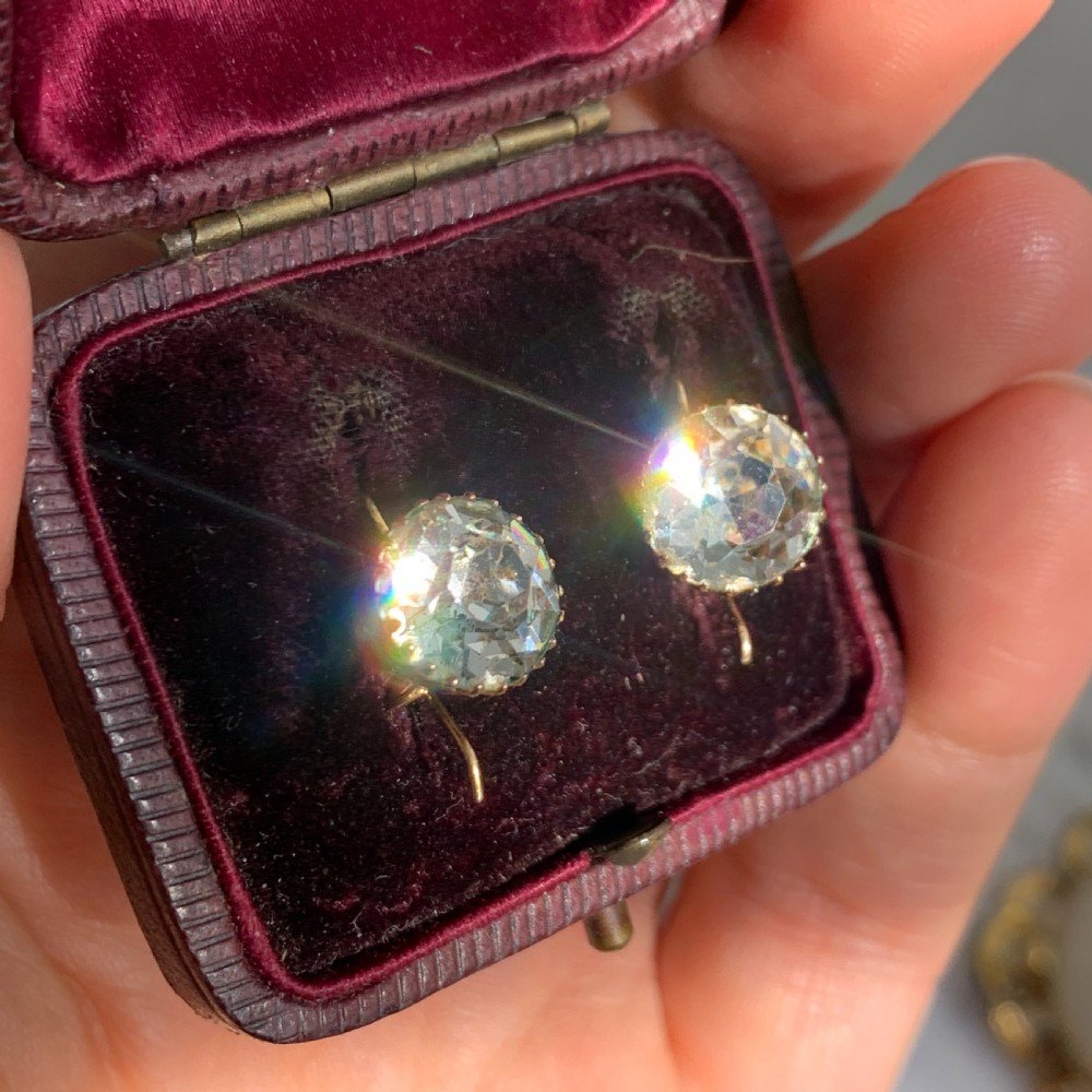 RESERVED for ED • Victorian 9CT Gold Paste Solitaire Dormeuse Earrings View VI