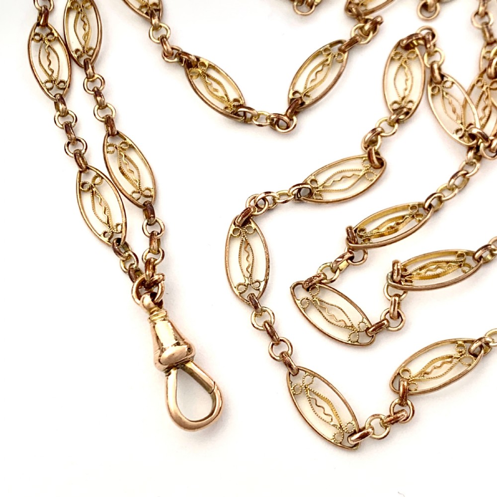 Victorian Very Long Filigree Longuard Chain with 9CT Rose Gold Clip View III
