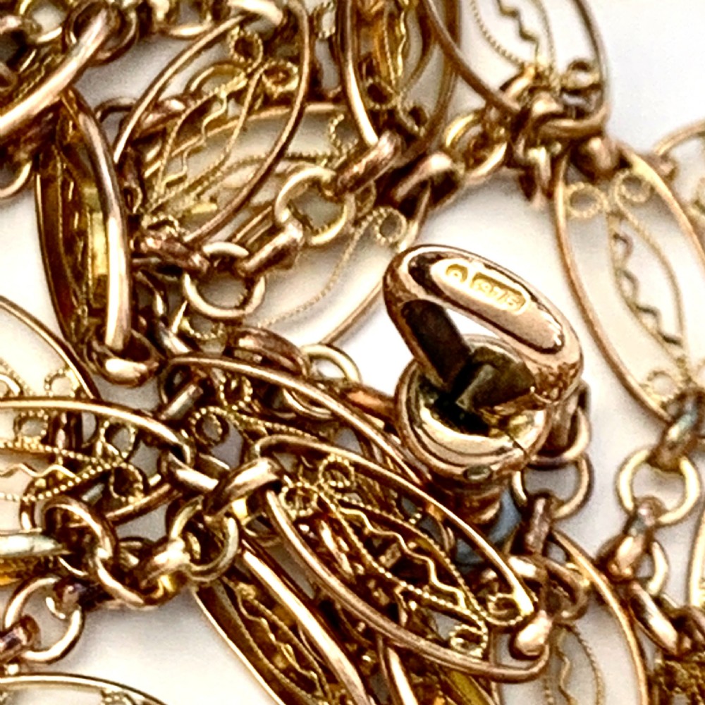 Victorian Very Long Filigree Longuard Chain with 9CT Rose Gold Clip View IV