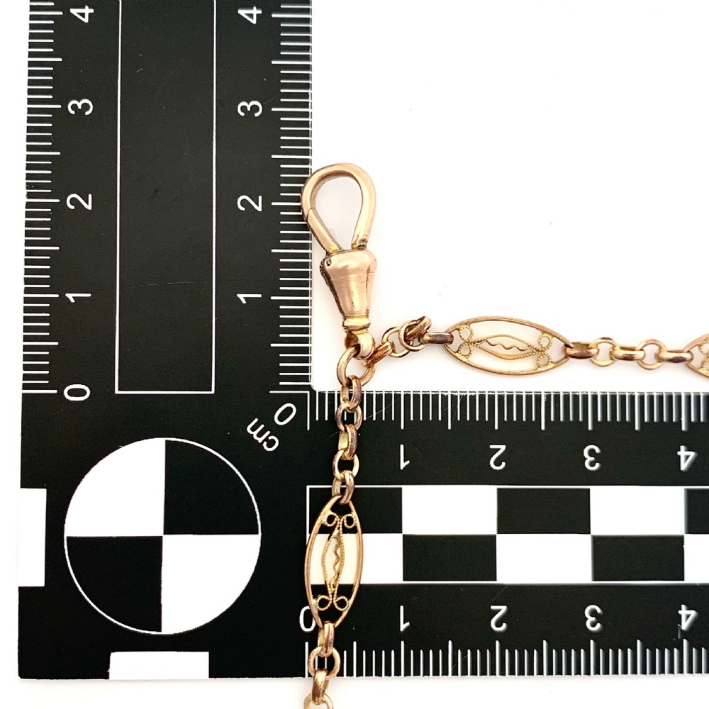 Victorian Very Long Filigree Longuard Chain with 9CT Rose Gold Clip View VI
