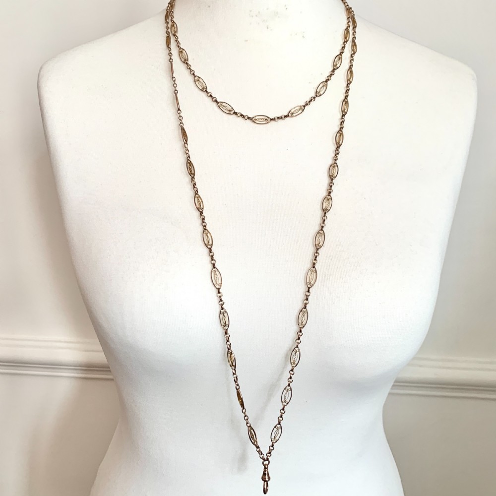 Victorian Very Long Filigree Longuard Chain with 9CT Rose Gold Clip View IX