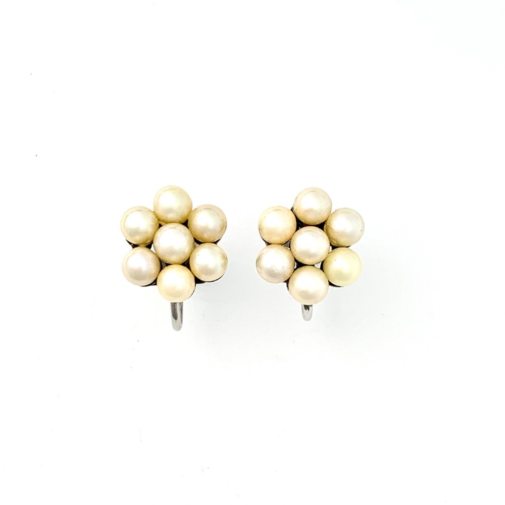 Vintage 9CT White Gold Pearl Cluster Screwback Earrings View III