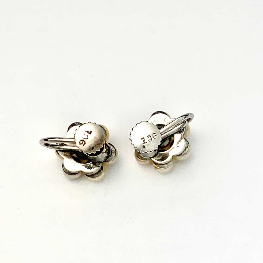 Vintage 9CT White Gold Pearl Cluster Screwback Earrings View IV