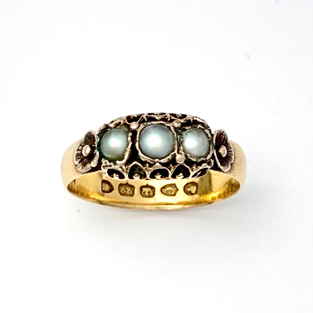 Rare 1878 Victorian 22CT Gold Pearl Ring 
