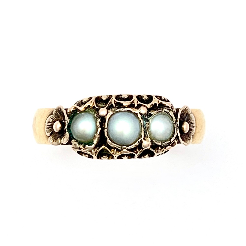 Rare 1878 Victorian 22CT Gold Pearl Ring  View II