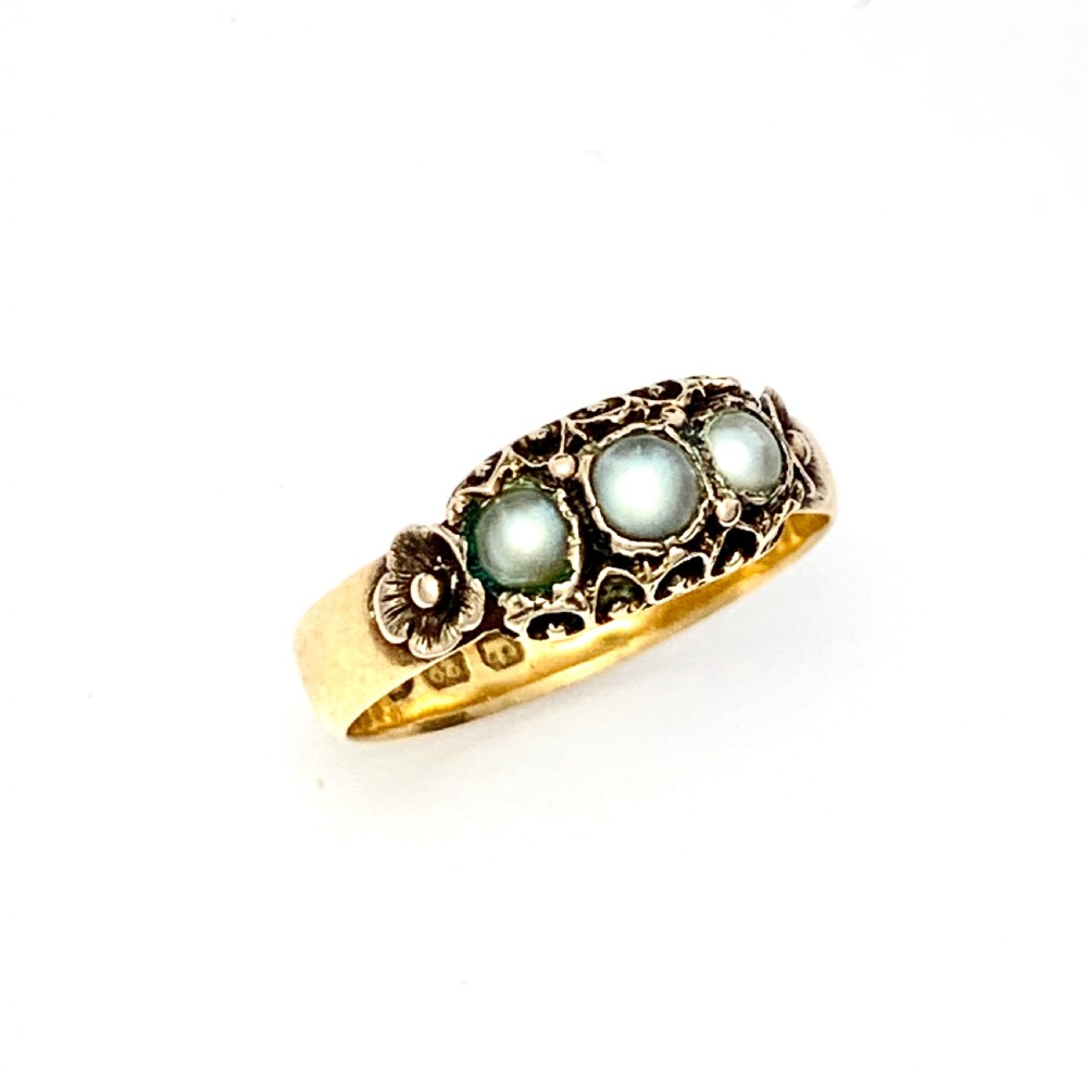 Rare 1878 Victorian 22CT Gold Pearl Ring  View IV