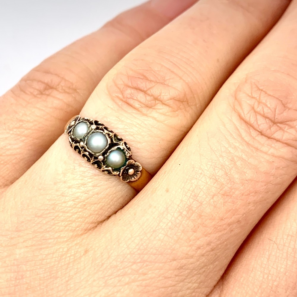 Rare 1878 Victorian 22CT Gold Pearl Ring  View VI