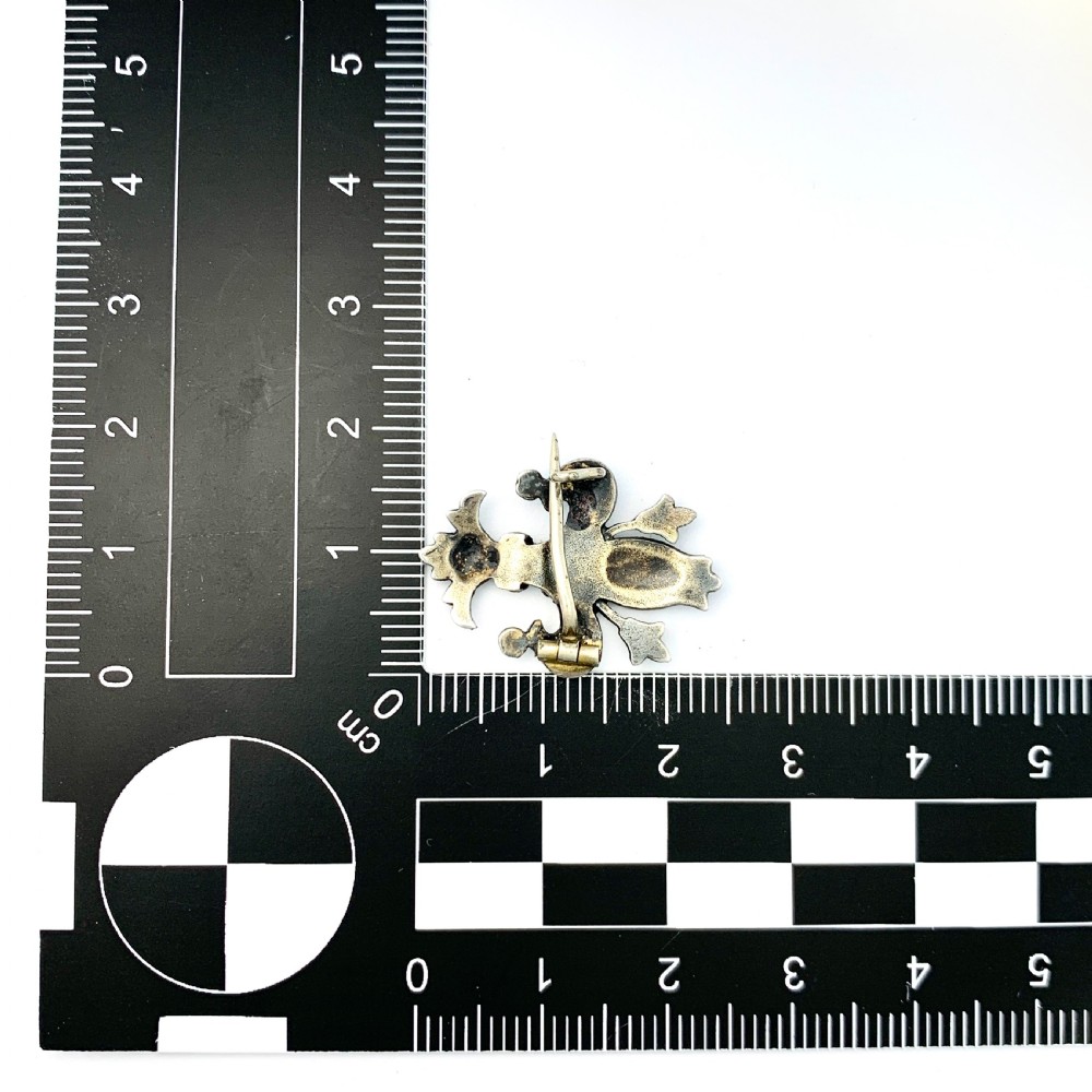 Small Victorian Silver Turquoise Fleur de Lis Brooch View II