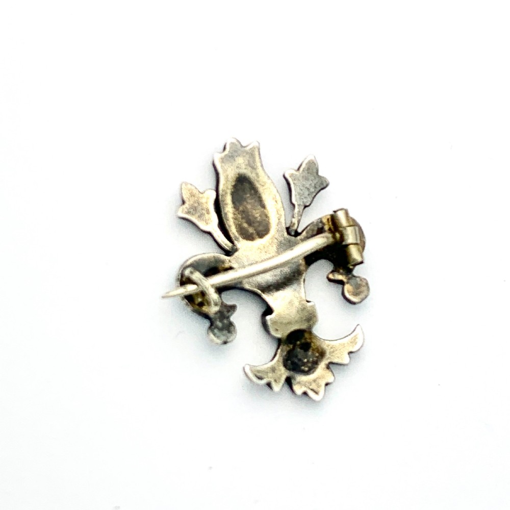 Small Victorian Silver Turquoise Fleur de Lis Brooch View IV