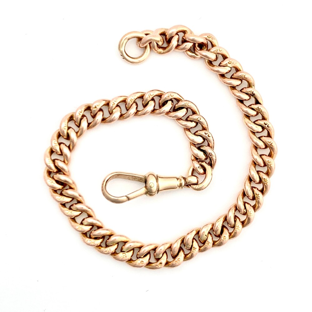 Victorian 9CT Rose Gold Curb Chain Bracelet with Dog Clip View II