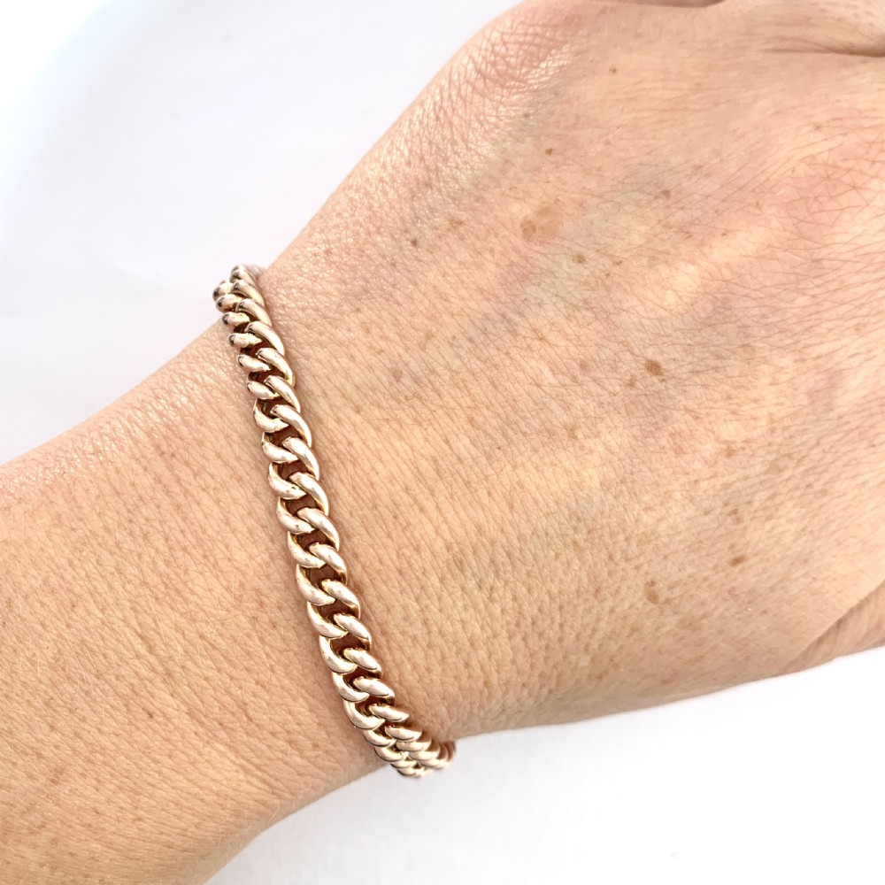 Victorian 9CT Rose Gold Curb Chain Bracelet with Dog Clip View IV