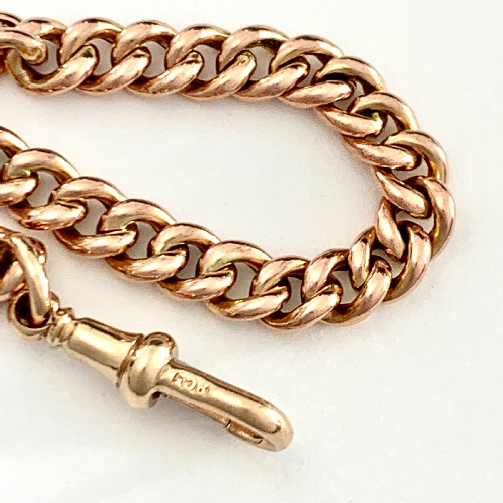 Victorian 9CT Rose Gold Curb Chain Bracelet with Dog Clip View V