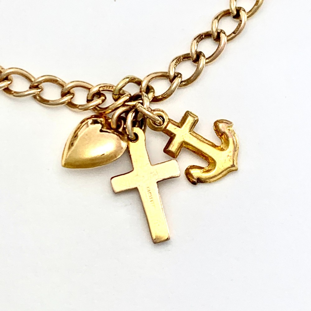 9CT Gold Padlock Bracelet with Vintage Thimble, Faith Hope & Charity Charms View V