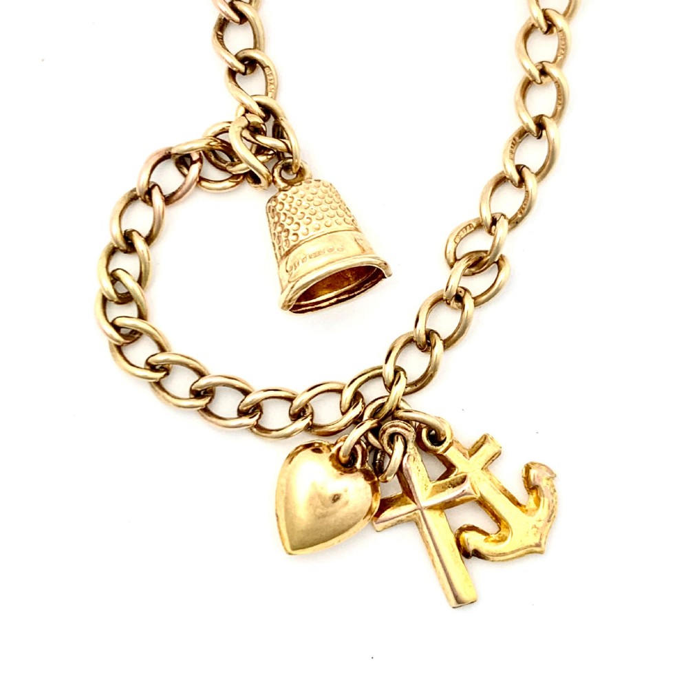 9CT Gold Padlock Bracelet with Vintage Thimble, Faith Hope & Charity Charms View VI