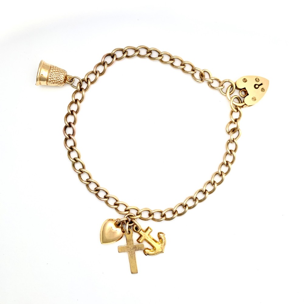 9CT Gold Padlock Bracelet with Vintage Thimble, Faith Hope & Charity Charms View VII