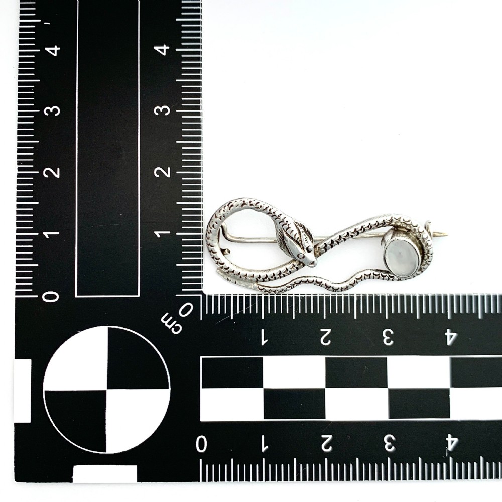 Edwardian Moonstone Serpent Brooch in Sterling Silver View V