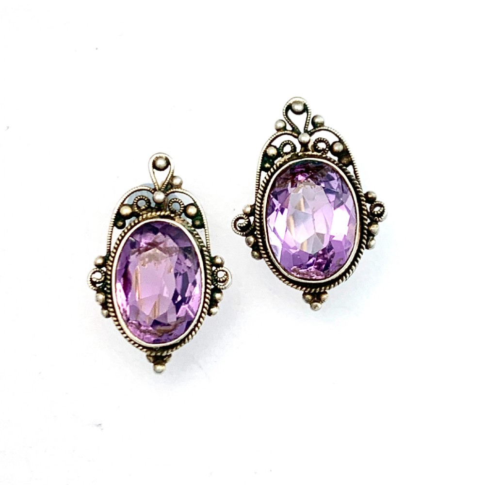 Edwardian Amethyst 9CT Gold and Silver Earrings View II