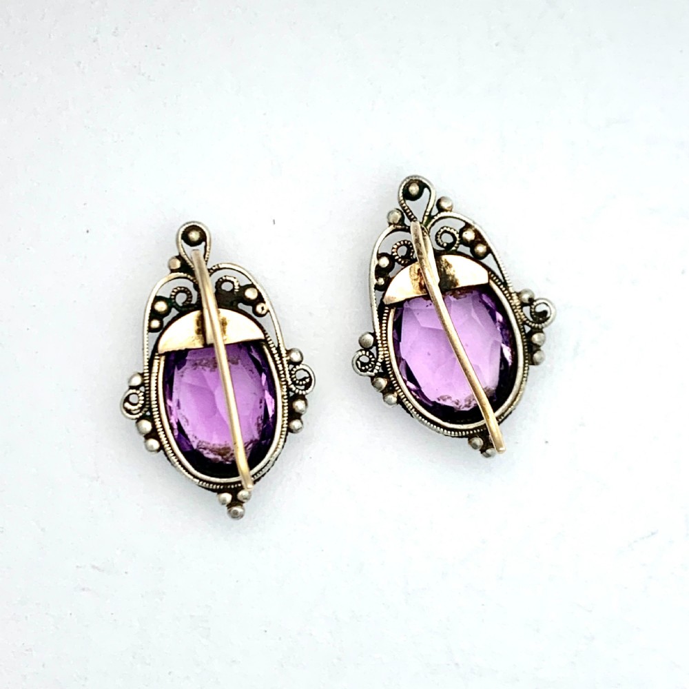 Edwardian Amethyst 9CT Gold and Silver Earrings View III