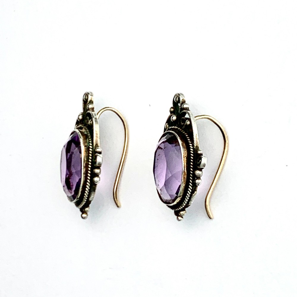 Edwardian Amethyst 9CT Gold and Silver Earrings View IV