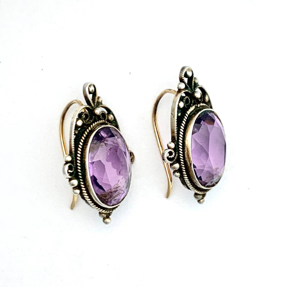 Edwardian Amethyst 9CT Gold and Silver Earrings View V