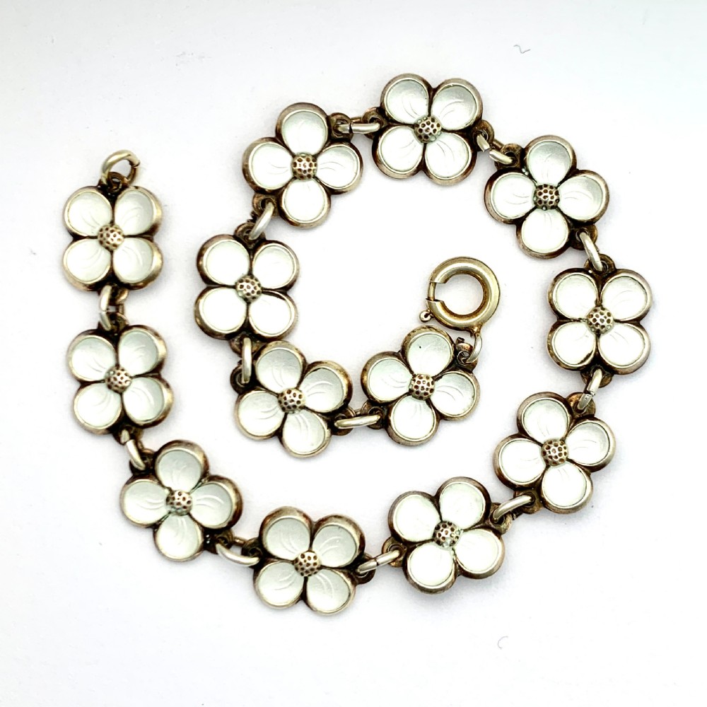 David Andersen Norwegian Silver White Enamel Flower Bracelet