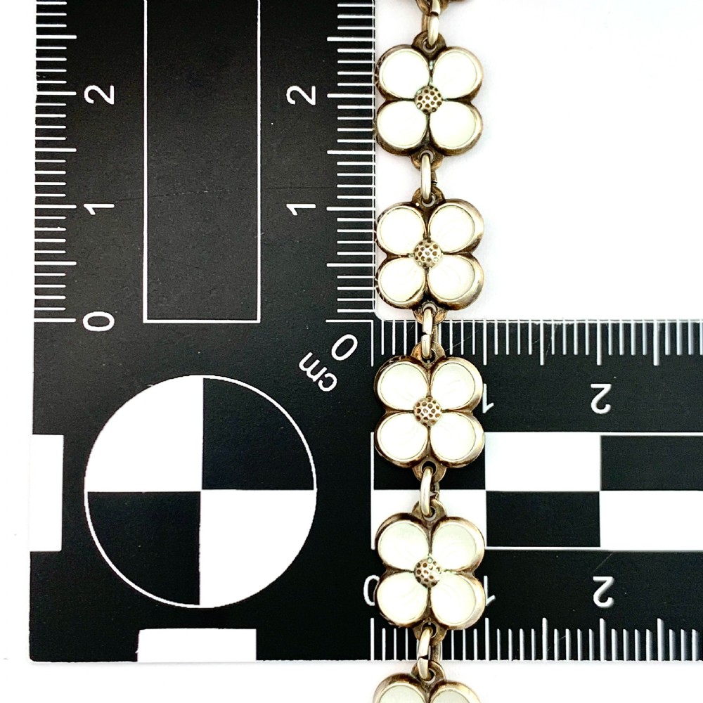 David Andersen Norwegian Silver White Enamel Flower Bracelet View II