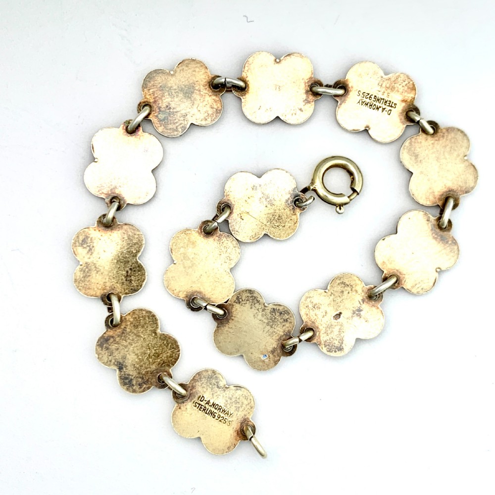 David Andersen Norwegian Silver White Enamel Flower Bracelet View III