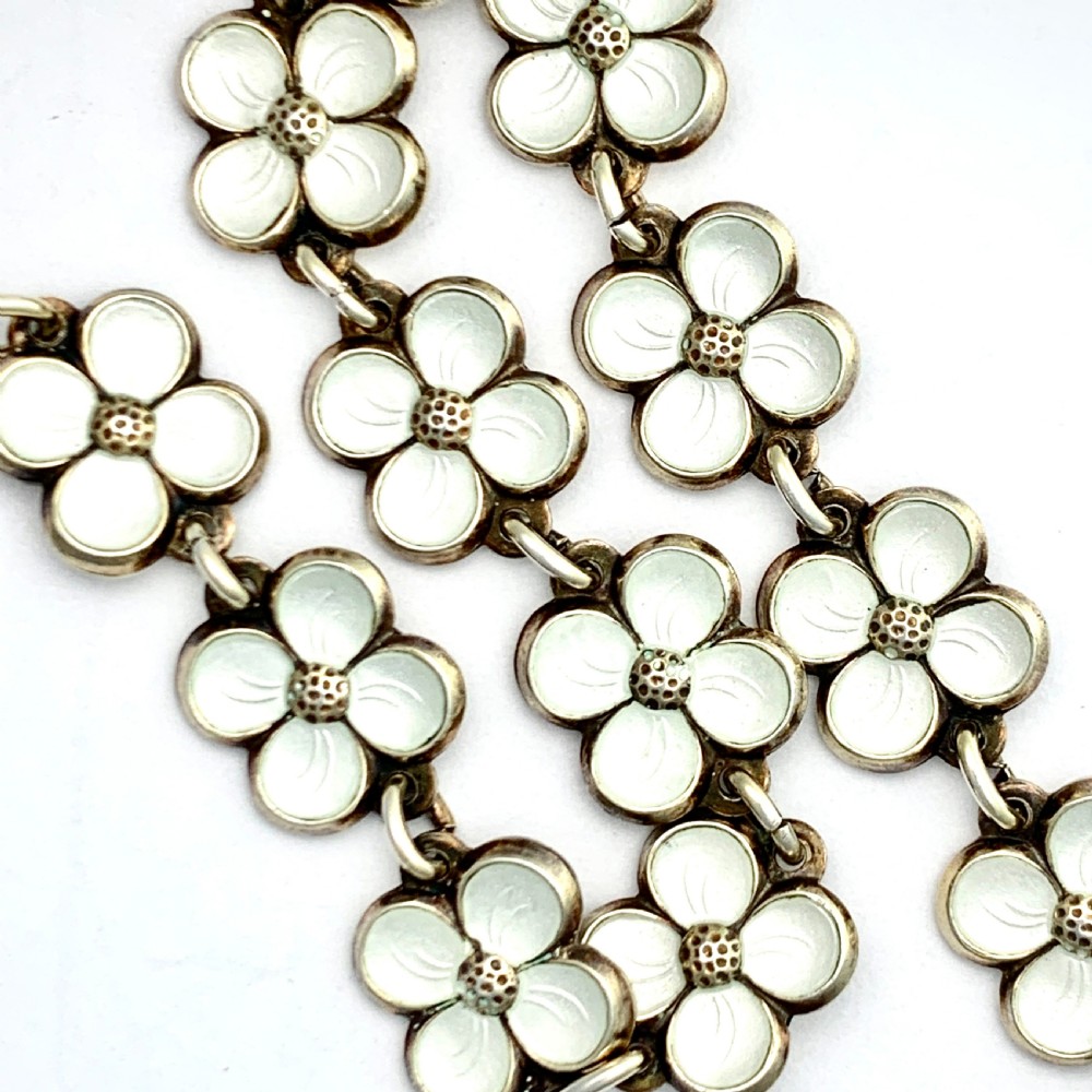 David Andersen Norwegian Silver White Enamel Flower Bracelet View V