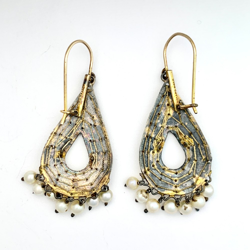 Rare Art Deco Indian Seed Pearl Teardrop Earrings View III