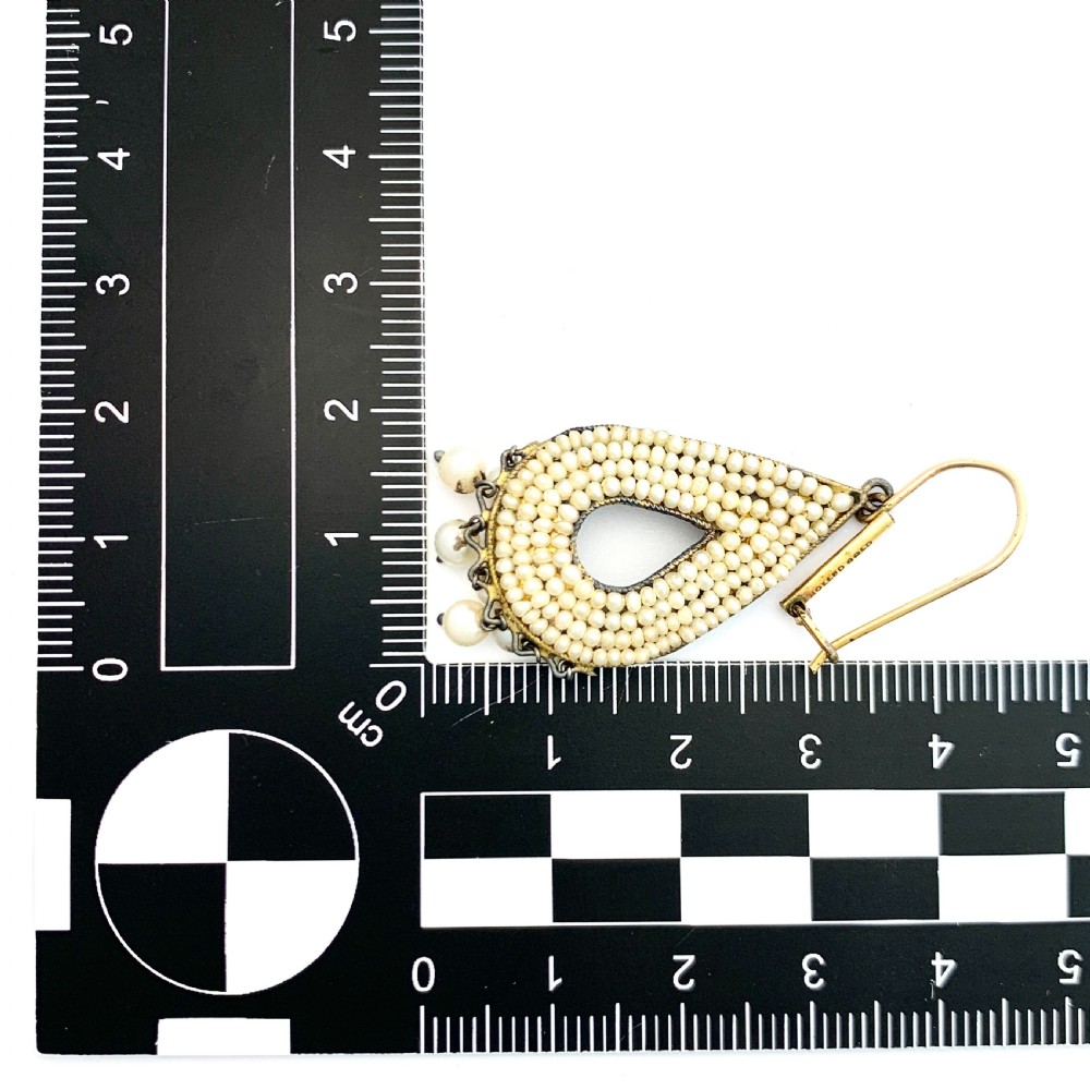 Rare Art Deco Indian Seed Pearl Teardrop Earrings View V