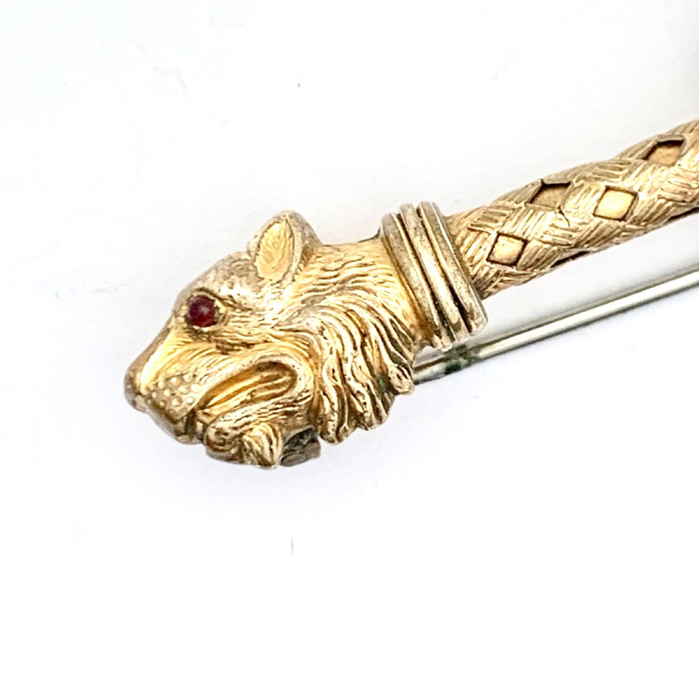 Rare Victorian Red Eyed Golden Lion Sceptre Brooch View III