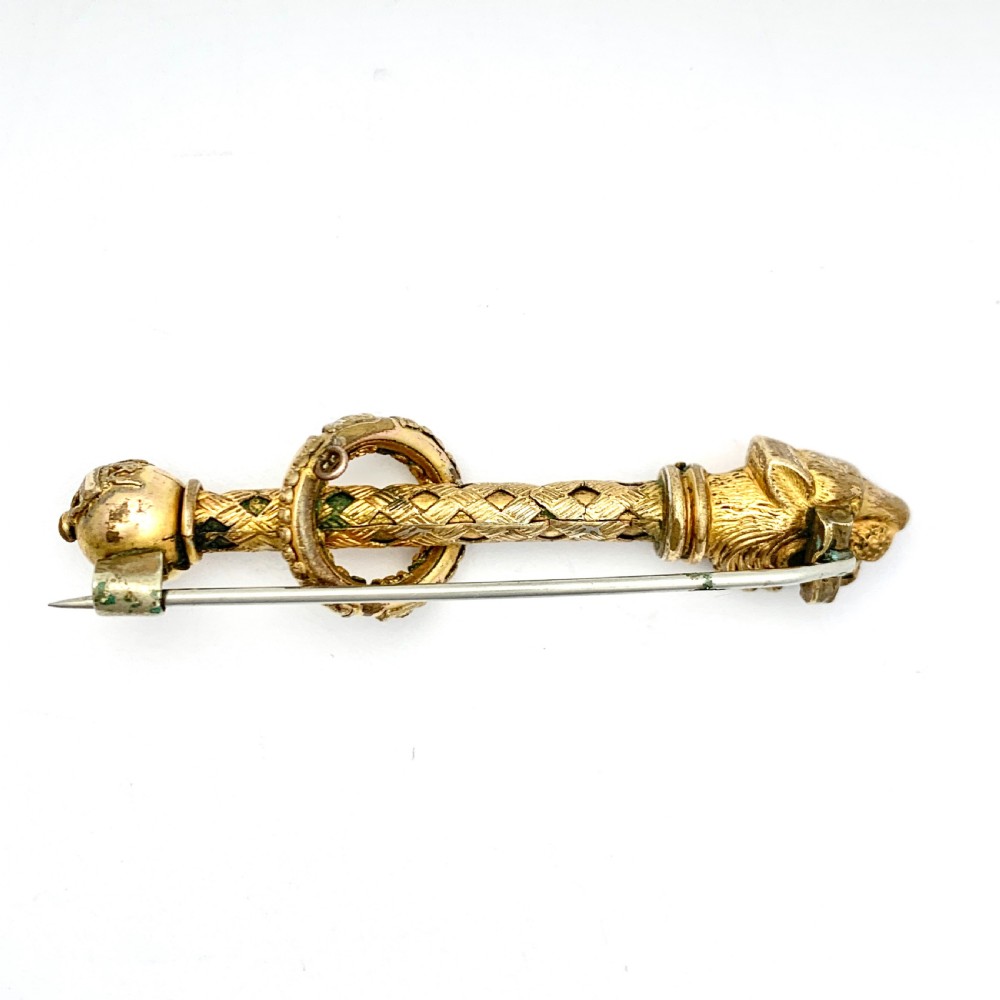 Rare Victorian Red Eyed Golden Lion Sceptre Brooch View IV