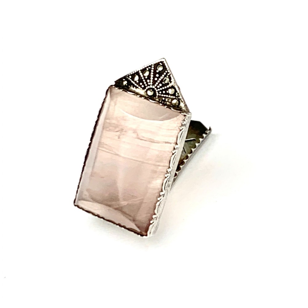 Art Deco Rose Quartz Sterling Silver Dress Fur Clip