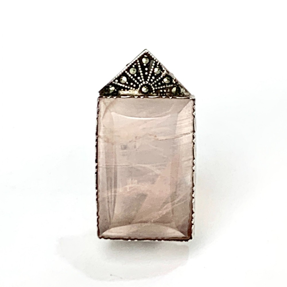Art Deco Rose Quartz Sterling Silver Dress Fur Clip View II
